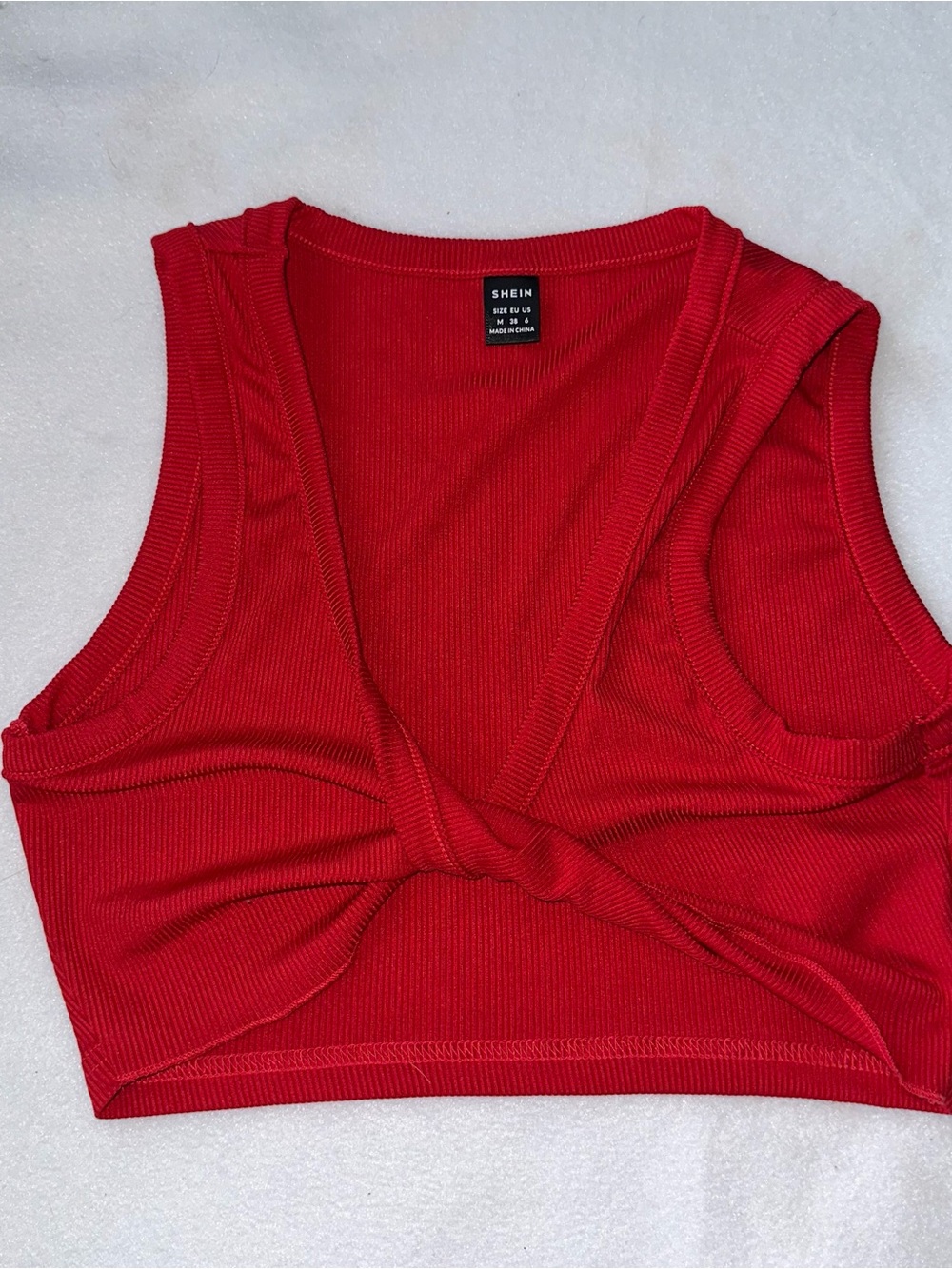 SHEIN Red Ribbed Twist-Front Crop Tank